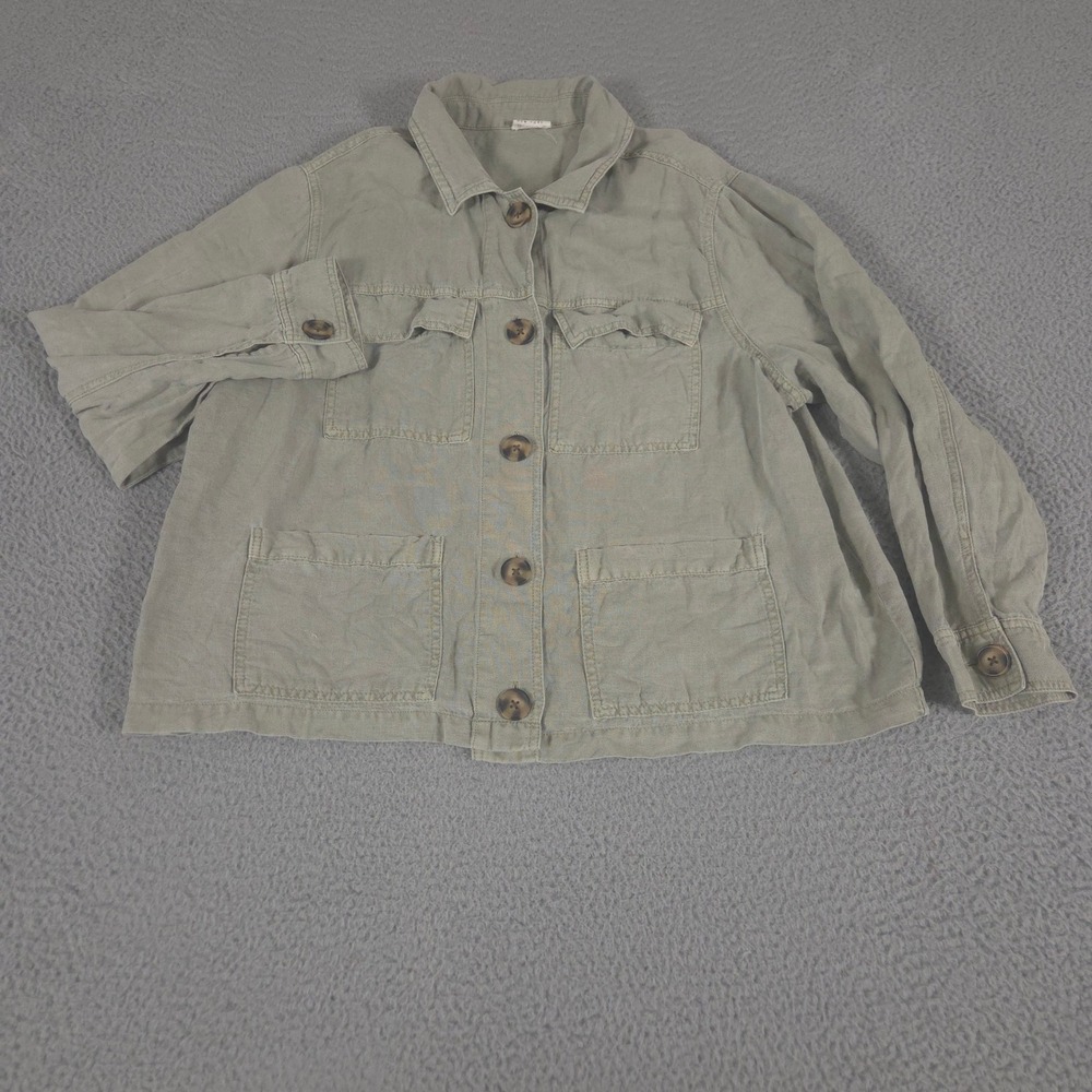 Nicole Miller Jacket Women 2XL Green Linen Utility Shacket Textured Chore Coat